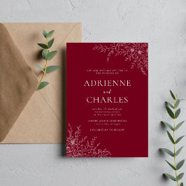 Bloemige Eenvoud 1 Burgundy Minimalistische Trouwk Kaart
