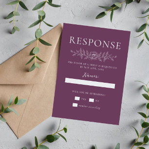 Bloemige Eenvoud 1 Druif Paars Minimalistische Tro RSVP Kaartje