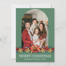 Bloemige Eenvoudige Elegante Familie Kerst Foto Feestdagenkaart