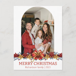 Bloemige Eenvoudige Elegante Familie Kerst Foto Feestdagenkaart