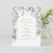 Bloemige Eerste Heilige Communie Kaart (Staand voorkant)