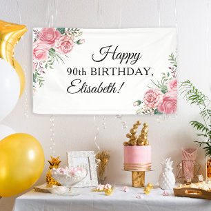 Bloemige elegante 90ste verjaardagsfeestje  spandoek