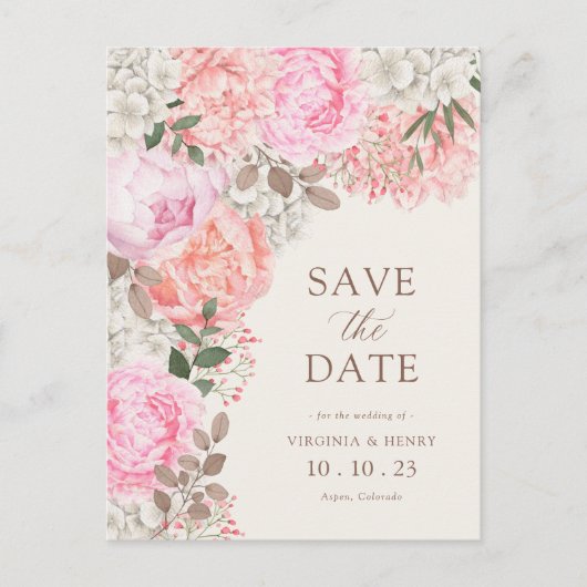 Bloemige Elegante Bewaar De Datum Briefkaart (Voorkant)