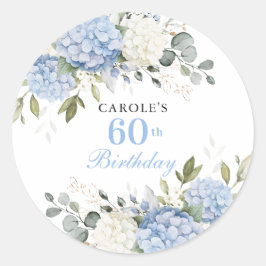 Bloemige Elegante Blauwe Hortensia 60e Verjaardags Ronde Sticker