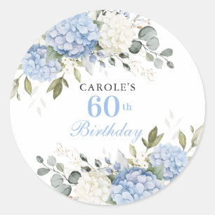 Bloemige Elegante Blauwe Hortensia 60e Verjaardags Ronde Sticker