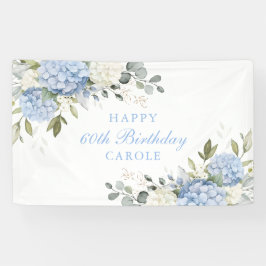 Bloemige Elegante Blauwe Hortensia 60e Verjaardags Spandoek