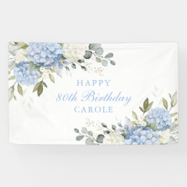 Bloemige Elegante Blauwe Hortensia 80ste Verjaarda Spandoek