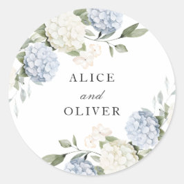Bloemige Elegante Blauwe Hortensia Groene Envelop Ronde Sticker