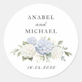 Bloemige Elegante Blauwe Hortensia Groene Envelop Ronde Sticker