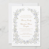 Bloemige Elegante Blauwe Veldbloemen Krans Bruilof Kaart (Voorkant)