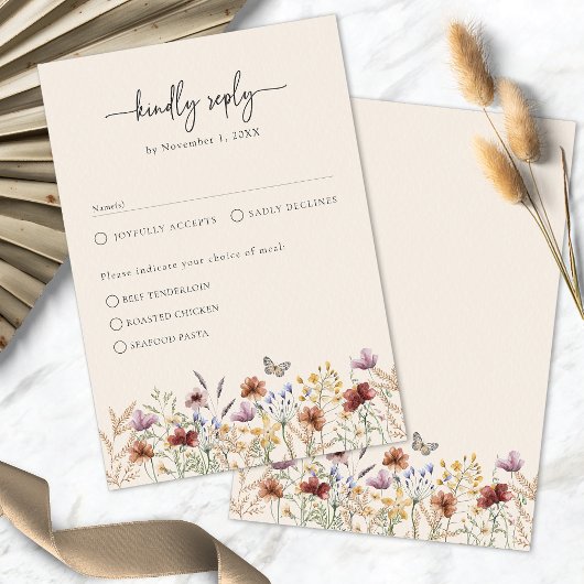 Bloemige Elegante Boho RSVP Kaart