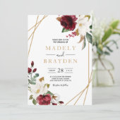 Bloemige Elegante Burgundy Magnolia Groene Frame Kaart (Staand voorkant)