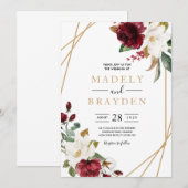 Bloemige Elegante Burgundy Magnolia Groene Frame Kaart (Voorkant / Achterkant)