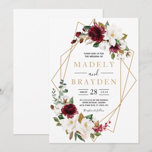 Bloemige Elegante Burgundy Magnolia Groene Frame Kaart (Voorkant / Achterkant)