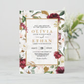 Bloemige Elegante Burgundy Magnolia Groene Frame Kaart (Staand voorkant)