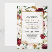 Bloemige Elegante Burgundy Magnolia Groene Frame Kaart (Voorkant / Achterkant)