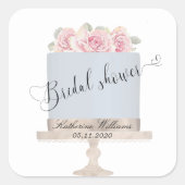 Bloemige Elegante Cake Bruidsdouche Monogram Stick Vierkante Sticker (Voorkant)