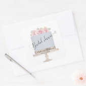 Bloemige Elegante Cake Bruidsdouche Monogram Stick Vierkante Sticker (Envelop)