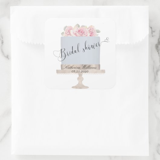 Bloemige Elegante Cake Bruidsdouche Monogram Stick Vierkante Sticker (Tas)