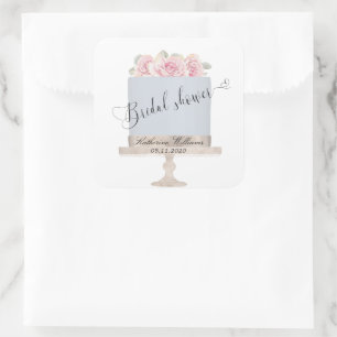 Bloemige Elegante Cake Bruidsdouche Monogram Stick Vierkante Sticker