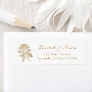 Bloemige Elegante Franse Rozen Gouden Trouwadres Etiket