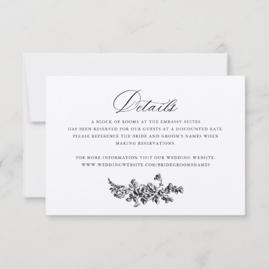 Bloemige Elegante Franse Rozen Kraft Trouwdetails Kaart (Voorkant)