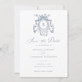 Bloemige Elegante Franse Rozen Wapen Blauwe Bewaar Kaart (Voorkant)