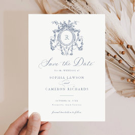 Bloemige Elegante Franse Rozen Wapen Blauwe Bewaar Kaart