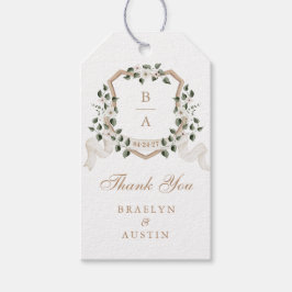 Bloemige Elegante Groene Klimop Crest Bedankt Cadeaulabel