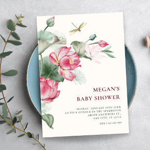 Bloemige elegante ontluikende babyshower kaart