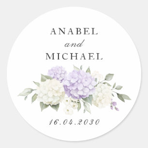 Bloemige Elegante Paarse Hortensia Groene Envelop Ronde Sticker