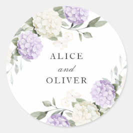 Bloemige Elegante Paarse Hortensia Groene Envelop Ronde Sticker