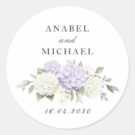 Bloemige Elegante Paarse Hortensia Groene Envelop Ronde Sticker