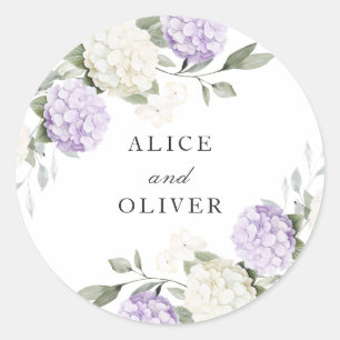 Bloemige Elegante Paarse Hortensia Groene Envelop Ronde Sticker