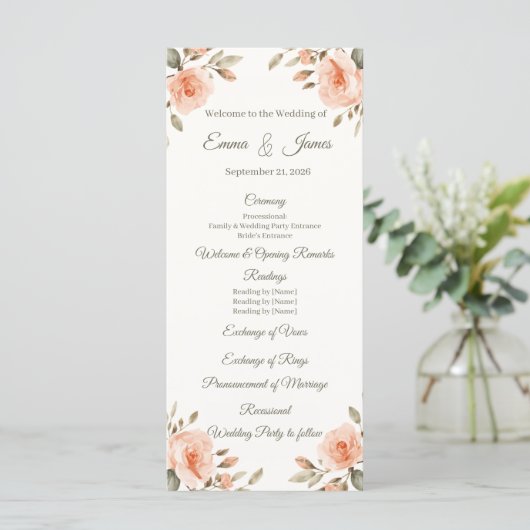 Bloemige Elegante Persoonlijke Huwelijksprogramma Programmakaart (Staand voorkant)