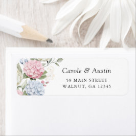 Bloemige Elegante Roze & Blauwe Hortensia Adres Etiket