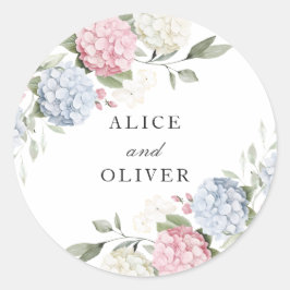Bloemige Elegante Roze & Blauwe Hortensia Envelop Ronde Sticker