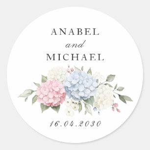 Bloemige Elegante Roze & Blauwe Hortensia Envelop Ronde Sticker