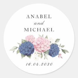 Bloemige Elegante Roze & Blauwe Hortensia Envelop Ronde Sticker