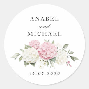 Bloemige Elegante Roze Hortensia Groene Envelop Ronde Sticker
