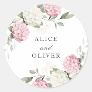 Bloemige Elegante Roze Hortensia Groene Envelop Ronde Sticker