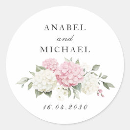 Bloemige Elegante Roze Hortensia Groene Envelop Ronde Sticker