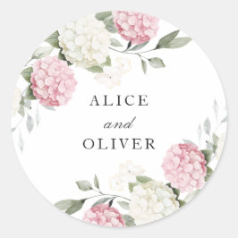 Bloemige Elegante Roze Hortensia Groene Envelop Ronde Sticker