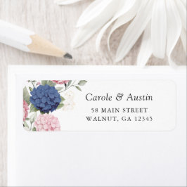 Bloemige Elegante Roze & Marineblauwe Hortensia Ad Etiket