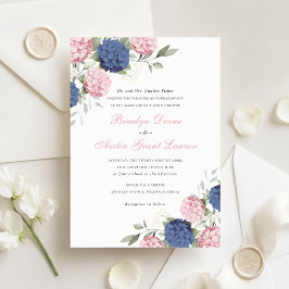 Bloemige Elegante Roze & Marineblauwe Hortensia Br Kaart