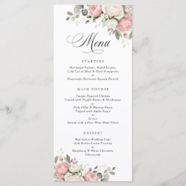 Bloemige Elegante Roze Roze Groene Huwelijksmenu Menu