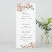 Bloemige Elegante Roze Roze Groene Huwelijksprogra Programmakaart (Staand voorkant)