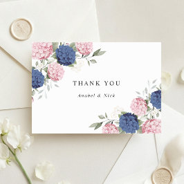 Bloemige Elegante Roze Roze & Marineblauwe Hortens Bedankkaart