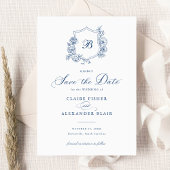 Bloemige Elegante Rozen Wapen Monogram Save the Da Kaart