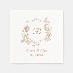 Bloemige Elegante Rozen Wapenschild Goud Monogram Servet